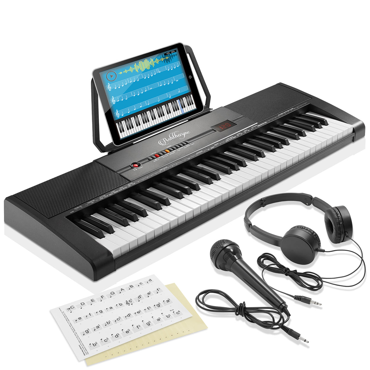 61-Key Digital Keyboard Piano, Portable Beginner Kit with